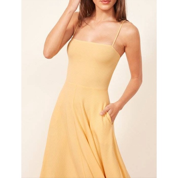 Reformation Dresses & Skirts - Reformation Small Yellow Ribbed Midi Dress‎ Fit Flare Sleeveless Stretch